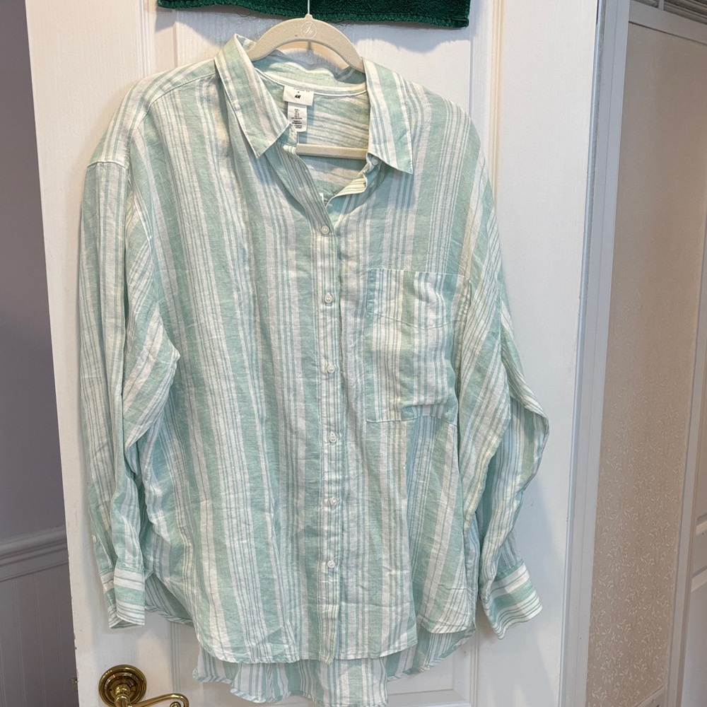 NWT H&M Mint and White Striped Shirt